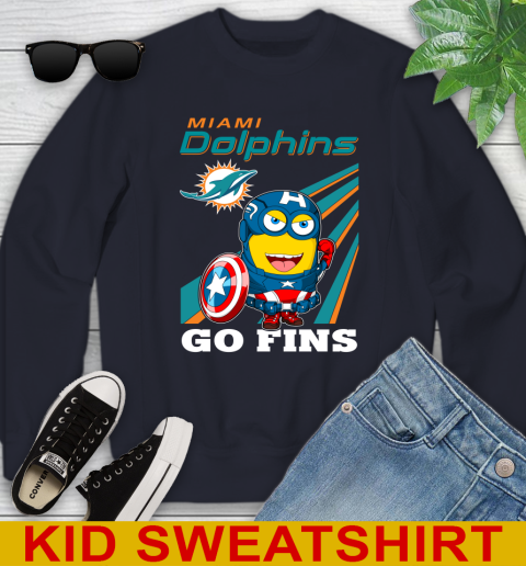 NFL Football Miami Dolphins Captain America Marvel Avengers Minion Shirt Youth Sweatshirt 3 NFL Football Miami Dolphins Captain America Marvel Avengers Minion Shirt Youth Sweatshirt - Image 3