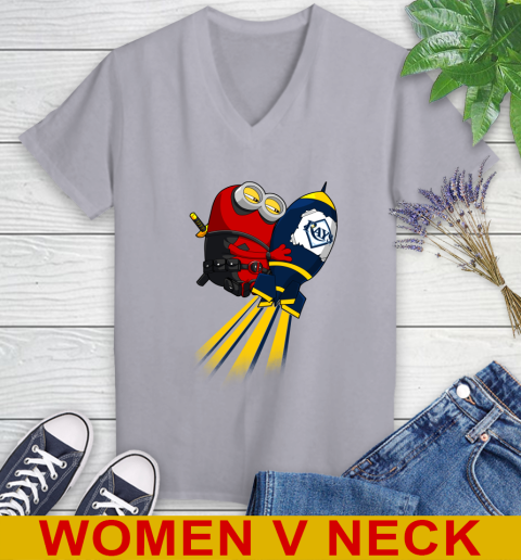 MLB Baseball Tampa Bay Rays Deadpool Minion Marvel Shirt Women's V-Neck T-Shirt 4