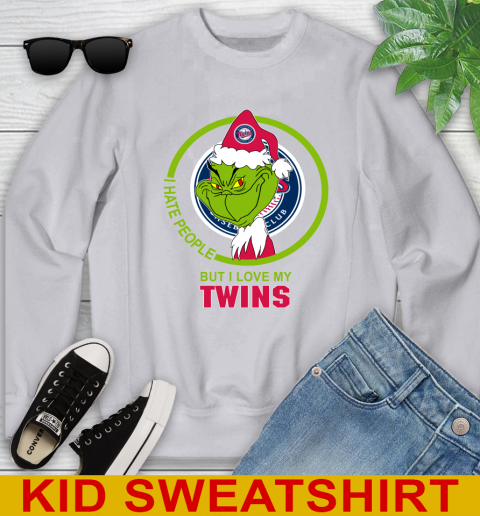 Minnesota Twins MLB Christmas Grinch I Hate People But I Love My Favorite Baseball Team Youth Sweatshirt 4