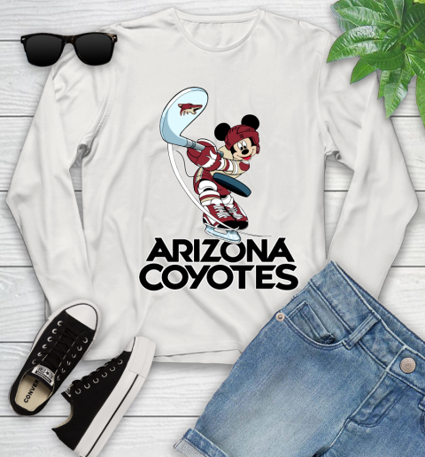 NHL Hockey Arizona Coyotes Cheerful Mickey Mouse Shirt Youth Long Sleeve - Image 13