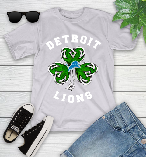 NFL Detroit Lions Three Leaf Clover St Patrick's Day Football Sports Youth T-Shirt 4