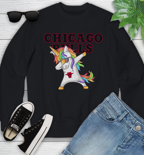 Chicago Bulls NBA Basketball Funny Unicorn Dabbing Sports Youth Sweatshirt 2