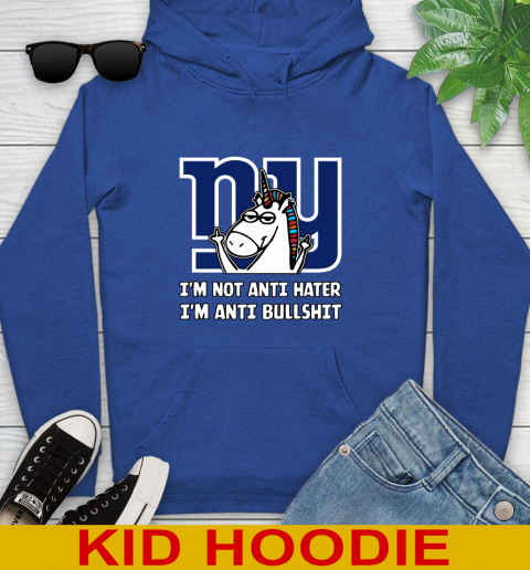 New York Giants NFL Football Unicorn I'm Not Anti Hater I'm Anti Bullshit Youth Hoodie 10