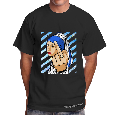 Air Jordan 1 Royal Toe Matching Sneaker Tshirt The girl With The Pearl Earing Middle Finger Blue and White Jordan Tshirt