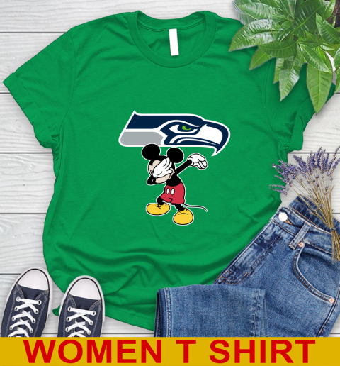Seattle Seahawks NFL Football Dabbing Mickey Disney Sports Women's T-Shirt - Image 7