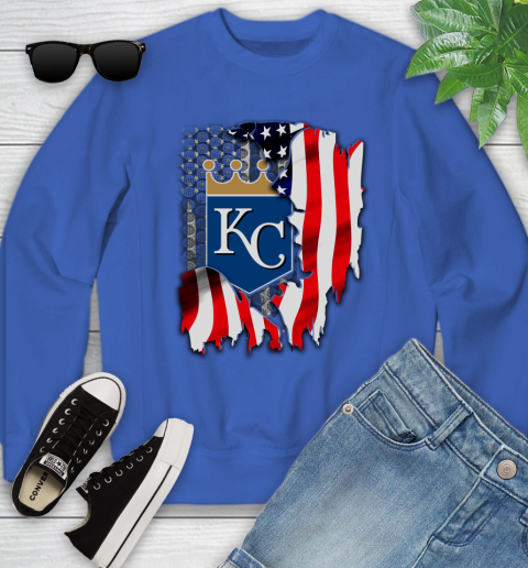 Kansas City Royals MLB Baseball American Flag Youth Sweatshirt 7
