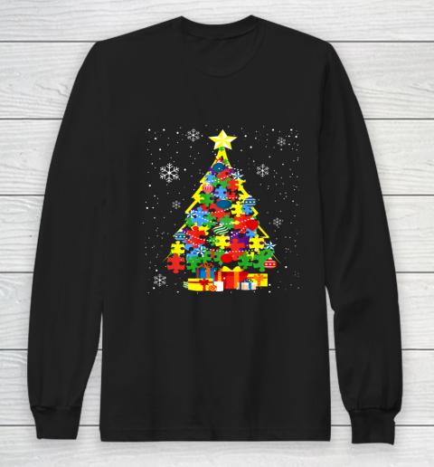 Autism Christmas Tree Gift For A Proud Autistic Person Long Sleeve T-Shirt