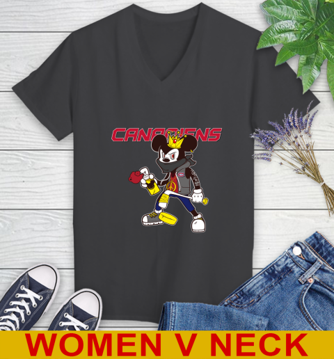 Montreal Canadiens NHL Hockey Mickey Peace Sign Sports Women's V-Neck T-Shirt 9