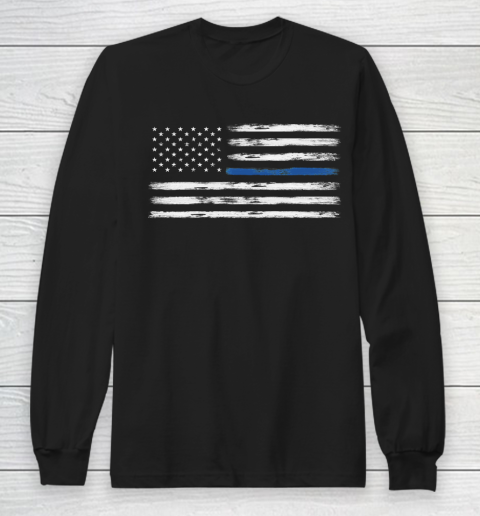 Thin Blue Line (White) America Flag Long Sleeve T-Shirt