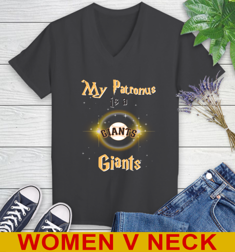 MLB Baseball Harry Potter My Patronus Is A San Francisco Giants Women's V-Neck T-Shirt 8