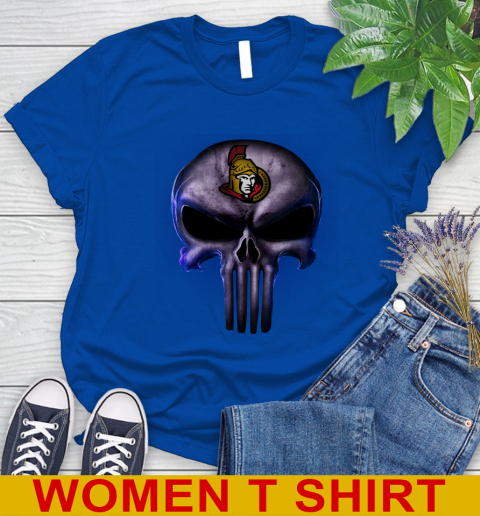 Ottawa Senators NHL Hockey Punisher Skull Sports Women's T-Shirt 10