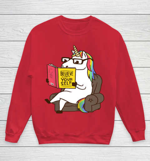 Unicorn Shirt Believe in Yourself Motivational Book Lover Youth Sweatshirt 9