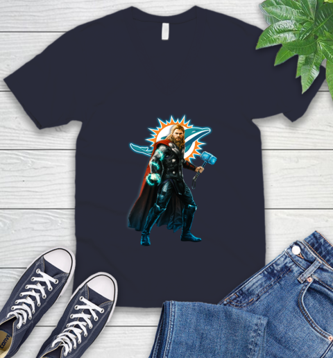 NFL Thor Avengers Endgame Football Miami Dolphins V-Neck T-Shirt 3