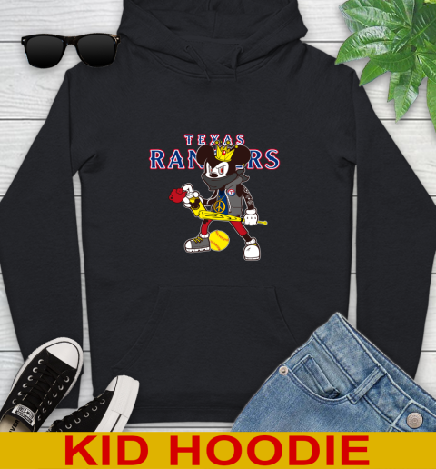 Texas Rangers MLB Baseball Mickey Peace Sign Sports Youth Hoodie - Image 3
