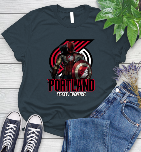 Portland Trail Blazers NBA Basketball Captain America Thor Spider Man Hawkeye Avengers Women's T-Shirt 8