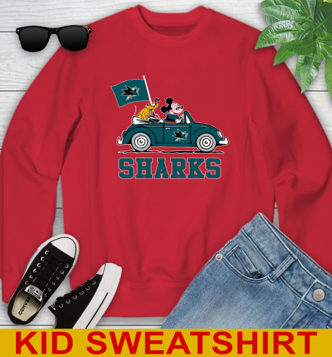 NHL Hockey San Jose Sharks Pluto Mickey Driving Disney Shirt Youth Sweatshirt 8