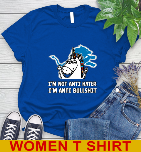 Detroit Lions NFL Football Unicorn I'm Not Anti Hater I'm Anti Bullshit Women's T-Shirt 9