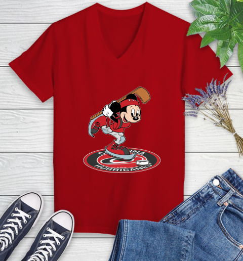 NHL Hockey Carolina Hurricanes Cheerful Mickey Disney Shirt Women's V-Neck T-Shirt 10