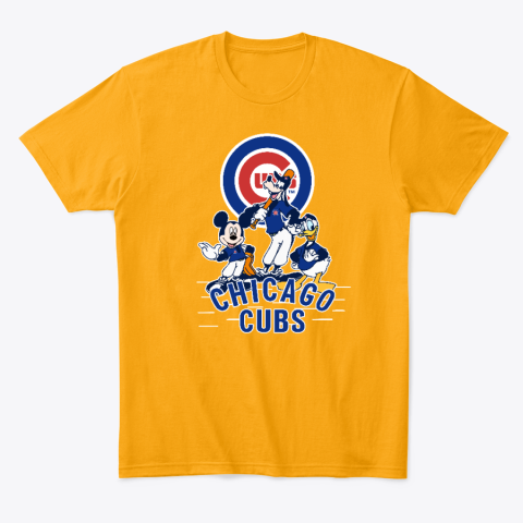 qowo chicago cubs mickey mouse donald duck goofy classic t shirt 2 front gold
