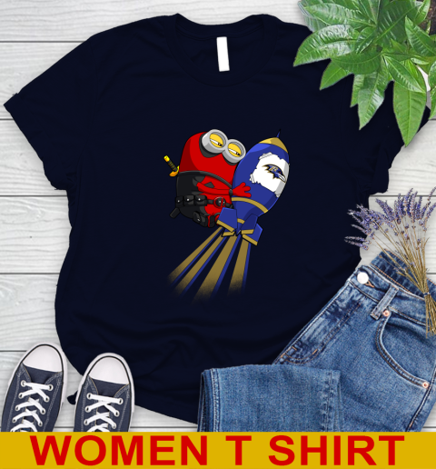 NFL Football Baltimore Ravens Deadpool Minion Marvel Shirt Women's T-Shirt 2