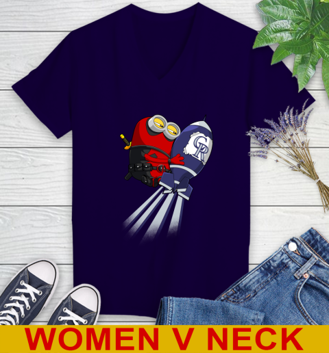MLB Baseball Colorado Rockies Deadpool Minion Marvel Shirt Women's V-Neck T-Shirt 3