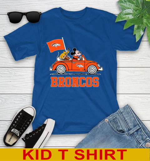 NFL Football Denver Broncos Pluto Mickey Driving Disney Shirt Youth T-Shirt 9