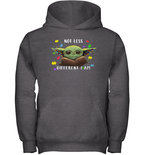 yzwl not less different i am baby yoda autism awareness shirts youth hoodie 43 front dark heather