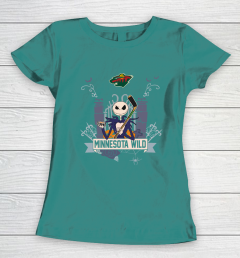 NHL Minnesota Wild Hockey Jack Skellington Halloween Women's T-Shirt 10