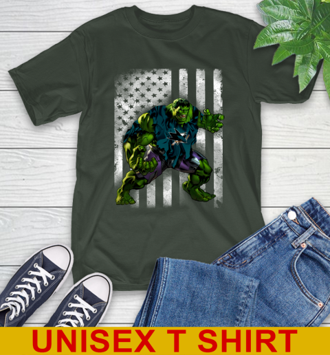 San Jose Sharks Hulk Marvel Avengers NHL Hockey American Flag T-Shirt - Image 7
