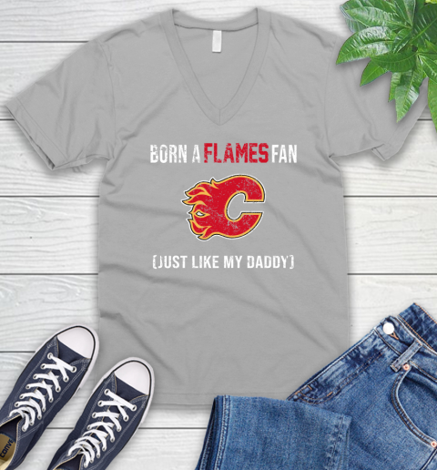 NHL Calgary Flames Hockey Loyal Fan Just Like My Daddy Shirt V-Neck T-Shirt 3