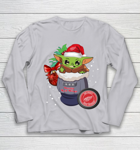 Detroit Red Wings Christmas Baby Yoda Star Wars Funny Happy NHL Youth Long Sleeve 5
