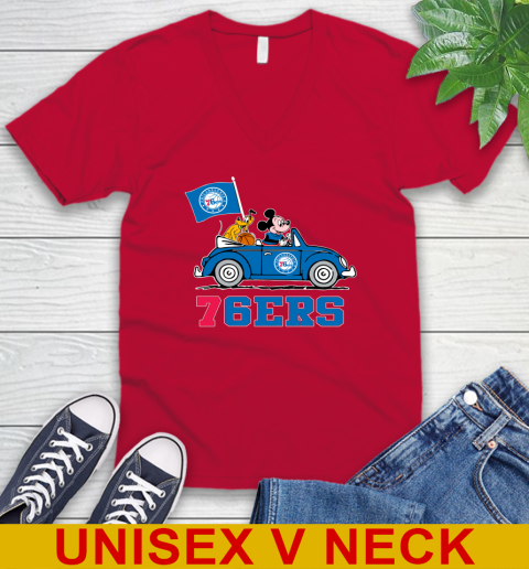 NBA Basketball Philadelphia 76ers Pluto Mickey Driving Disney Shirt V-Neck T-Shirt 7