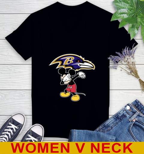 Baltimore Ravens NFL Football Dabbing Mickey Disney Sports Women's V-Neck T-Shirt 2