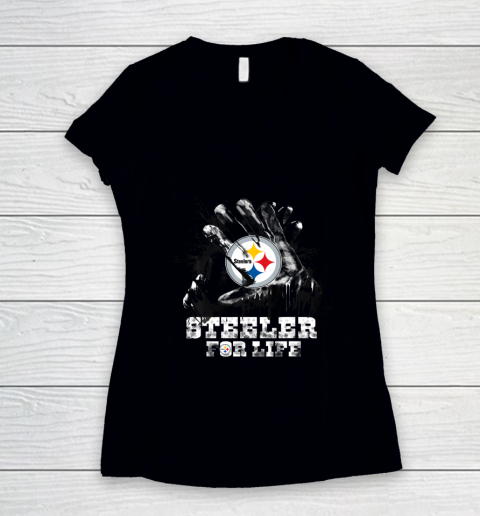 Halloween Football Handshake Pittsburgh Steeler For Life Women's V-Neck T-Shirt