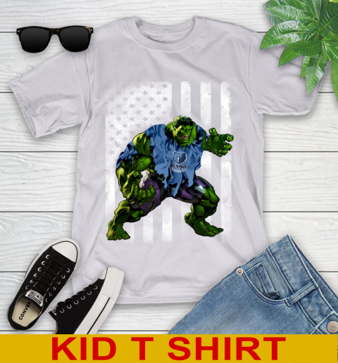 Memphis Grizzlies Hulk Marvel Avengers NBA Basketball American Flag Youth T-Shirt 4