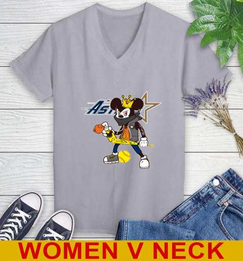 Houston Astros MLB Baseball Mickey Peace Sign Sports Women's V-Neck T-Shirt 5