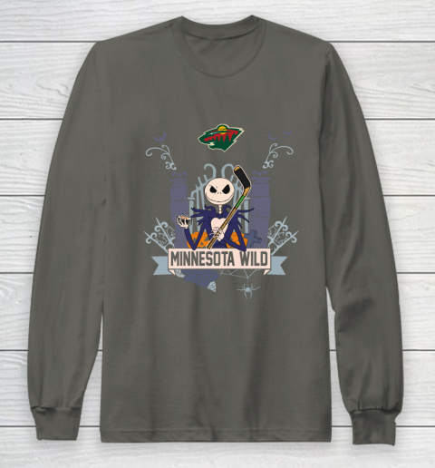 NHL Minnesota Wild Hockey Jack Skellington Halloween Long Sleeve T-Shirt 5