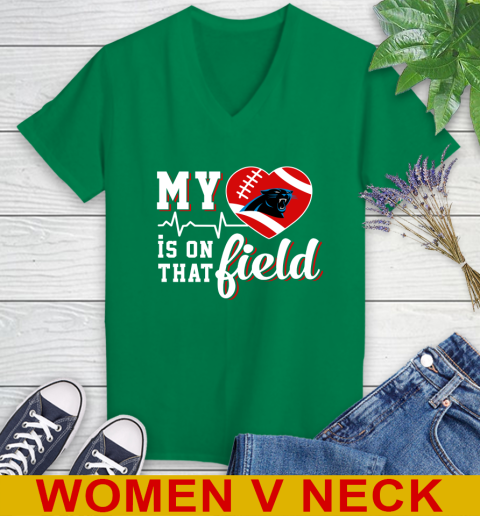 NFL My Heart Is On That Field Football Sports Carolina Panthers Women's V-Neck T-Shirt 5