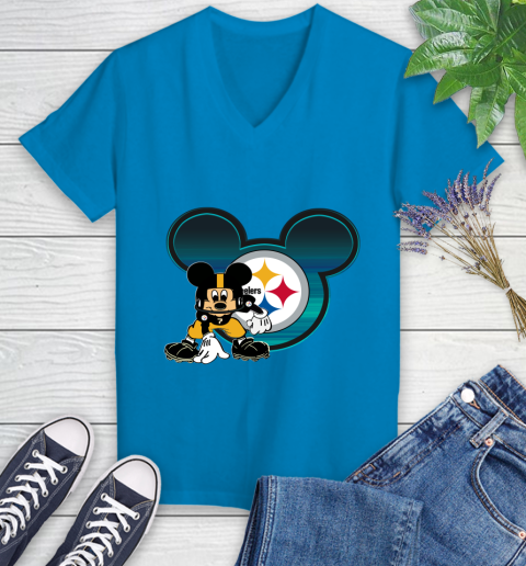 NFL Pittsburgh Steelers Mickey Mouse Disney Football T Shirt Women's V-Neck T-Shirt 7