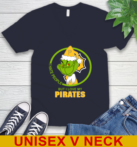 Pittsburgh Pirates MLB Christmas Grinch I Hate People But I Love My Favorite Baseball Team V-Neck T-Shirt 3