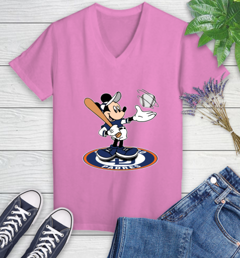 MLB Baseball San Diego Padres Cheerful Mickey Disney Shirt Women's V-Neck T-Shirt 12
