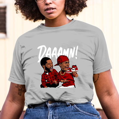 Air Jordan 1 Chicago Matching Sneaker Shirt Daaamn Meme Red Black and White Sneaker Red Tshirt