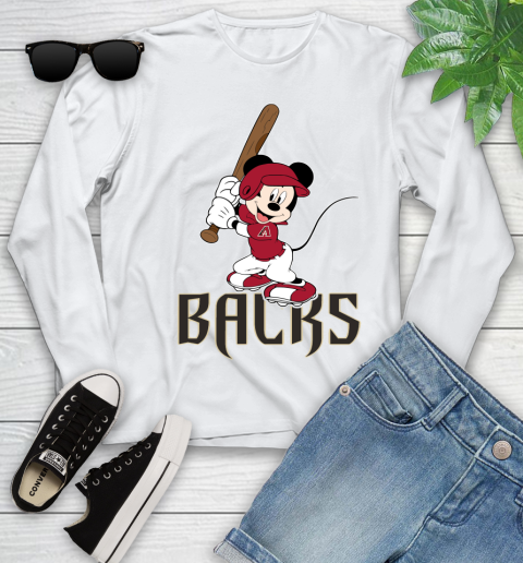 MLB Baseball Arizona Diamondbacks Cheerful Mickey Mouse Shirt Youth Long Sleeve 2