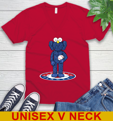 MLB Baseball Texas Rangers Kaws Bff Blue Figure Shirt V-Neck T-Shirt 7