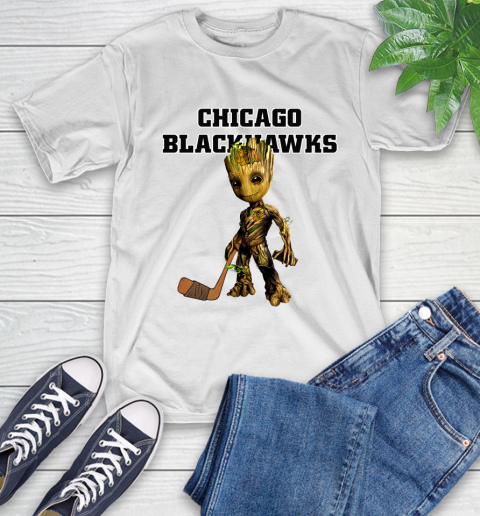 Chicago Blackhawks NHL Hockey Groot Marvel Guardians Of The Galaxy T-Shirt
