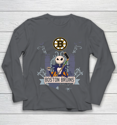 NHL Boston Bruins Hockey Jack Skellington Halloween Youth Long Sleeve 6