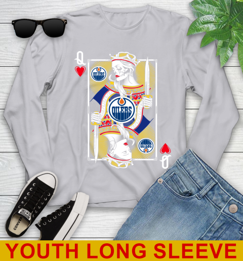 NHL Hockey Edmonton Oilers The Queen Of Hearts Card Shirt Youth Long Sleeve 5