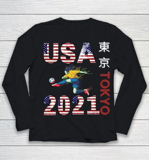 Tokyo Olympics 2021 USA Team Soccer American Flag Youth Long Sleeve
