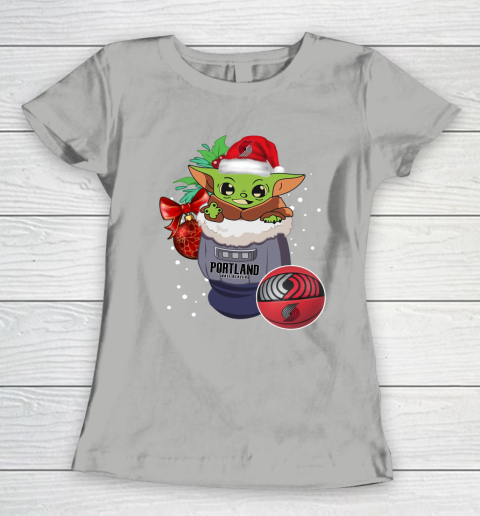 Portland Trail Blazers Christmas Baby Yoda Star Wars Funny Happy NBA Women's T-Shirt 11