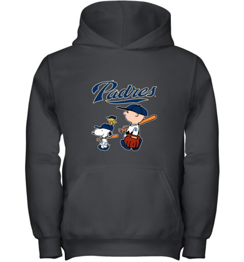 i50l san diego padres lets play baseball together snoopy mlb shirt youth hoodie 43 front black